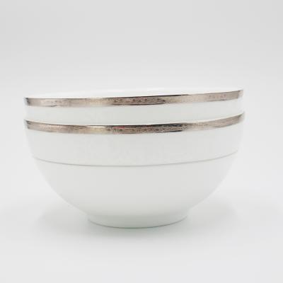 China High Quality Sustainable GlazedPorcelain Bone China Soup Bowl Lead Free Fancy Ceramic Luxury Rice Bowl With Gold Rim for sale