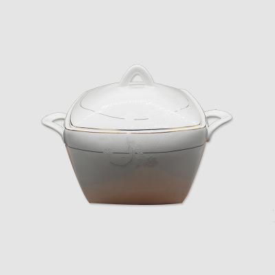 China Bone China Wholesale Viable Fine Square Customization Tangshan Longchang Dish Soup Tureen Ceramic Pot With Lid for sale