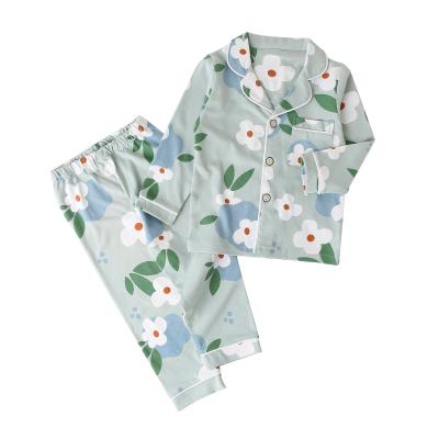 China Dropshipping Casual Factory Wadding Soft No Wrinkle Long Sleeve Green Flower Pajamas For Kids for sale