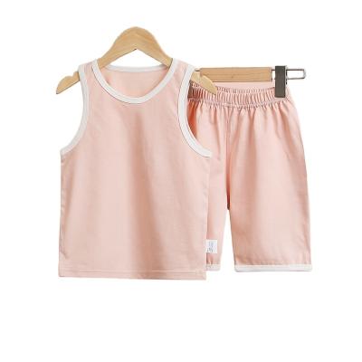 China 100% Cotton Summer Girls 2pcs Set Baby Vest Shorts Kids Suits Kids Streetwear Clothes Single Shoulder Pleated Neck 3to 13 years old. for sale