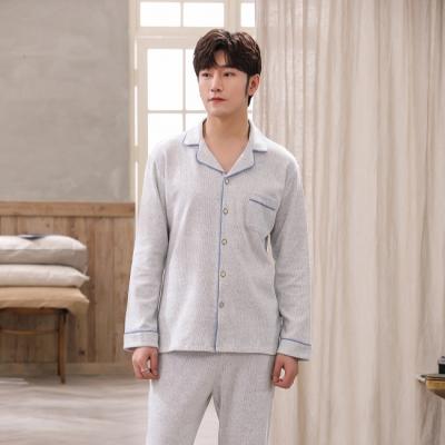 China Keep Warm Factory Price OEM Service READY RUNNING Fall Long Sleeve Cotton Knitted 100% Cotton Pajamas Men Pajamas Sets Men for sale