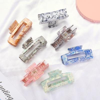 China Hair Accessories Wholesale Geometric 10cm Cavity Square Marble Print Hair Claw Clip For Women Hair Headwear Accessories Thick Hair for sale