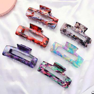 China Hair Accessories Wholesale New Arrival 10cm Transparent Double Color Rectangle Cavity Candy Color Hair Claws Plastic Clips Square To Thicken Hair for sale