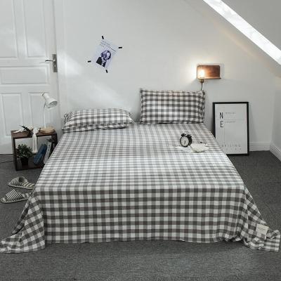 China Breathable Made in China High Quality Bed Sheet Cotton Brushed Fabric Queen Gray&White Plaid Bedding Set for sale