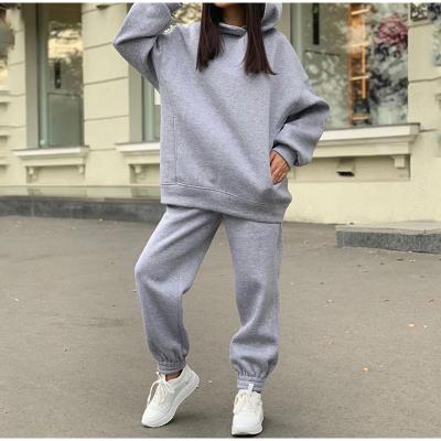 China Wholesale Custom Logo Fleece Two Piece Set QUICK DRY Casual Oversized Long Sleeve Hooded Hoodies With Jogers Set for sale