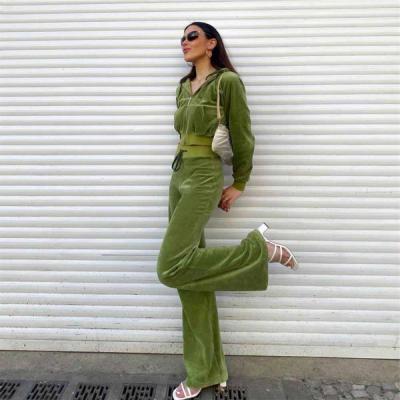 China 2021 QUICK DRY hot selling 2 piece spring women tracksuit casual velvet zipper empty sweatsuit fashion full for sale