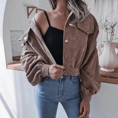 China Anti-wrinkle fashion women corduroy lantern jackets long coat autumn custom label shorts jackets for women 2021 for sale