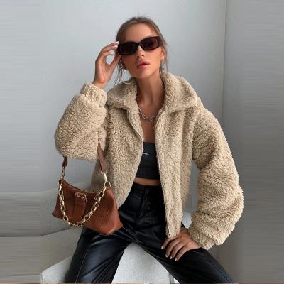 China New Fashion Anti-wrinkle Custom Design Casual Teddy Bear Winter Coat Zipper Drop Shoulder Fleece Jacket For Women for sale