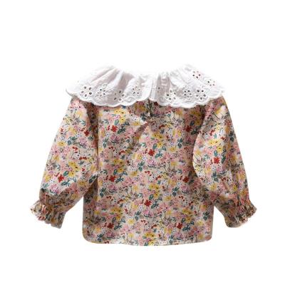 China New Autumn Baby Girls Breathable Ruffle Collar Shirt Baby Girls Long-Sleeved Lace Long Sleeve Floral Shirt for sale