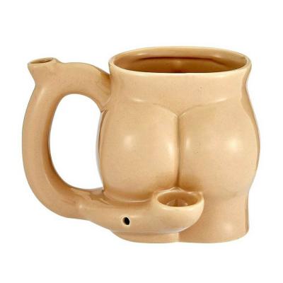 China Unique Mug+smoking pipe design appearance butt shape porcelain pipe cup for smoking pipe cup telescope pipe white for sale