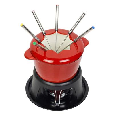 China Sustainable Wholesale High Quality Enamel Cast Iron Camping Fondue Cooking Pot for sale