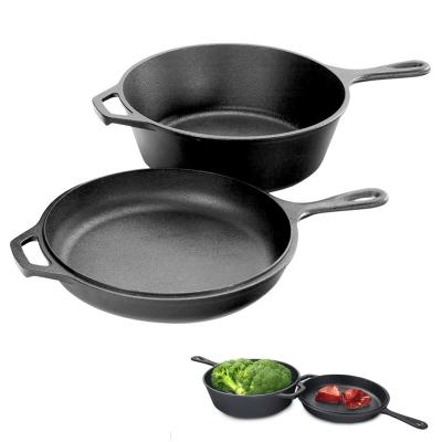 China Cast Iron Combo Cooker Oven Skillet Combo Durable Milk Dutch Fry Pot 2 in 1 Food Container for sale