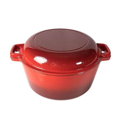 China Popular Wholesale Sustainable Amazon 2 In 1 Dual Use Combo Casserole Pot Enameled Dutch Cast Iron Oven for sale