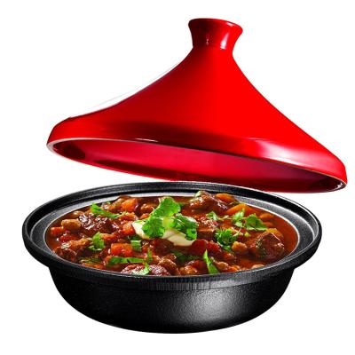 China Factory Price Sustainable High Quality Cast Iron Tagine Cookware Tagine Pot With Ceramic Cone Lid for sale