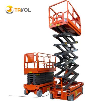 China Battery Operated Dc Mini Auto Scissor Lift Platform Aerial Operated Price For Hotels 4m 6m 8m 10m 12m 14m for sale