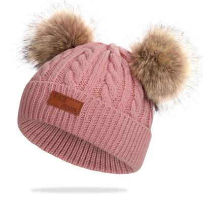 China COMMON Baby Kid Knitting Pom Pom Boys Girls Beanie Kids Pure Victory Double Color Winter Warm Infant Toddler Hat Knitted Wool Hat for sale