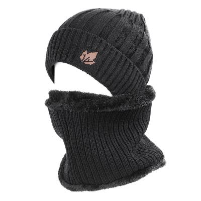 China 2020 COMMON High Quality Knitted Men's Winter Hat Set Hat Thickening Warm Neck Velvet Skullies Beanies Maple Leaf Pattern Plus Hat for sale