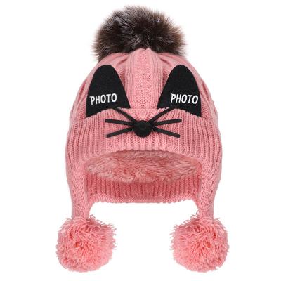 China COMMON Children's Plush Winter Warm Knitted Hat For Boys And Girls Fur Balls Baby Knitted Hat Beanies Pompom Kids Hat for sale