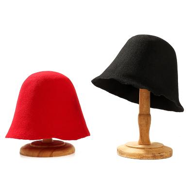 China Solid Color Bucket Hat Women Winter Wool Warm Fisherman Ladies Hat Retro Red Checked Foldable Bucket Hat Fashion Foldable Tosser for sale