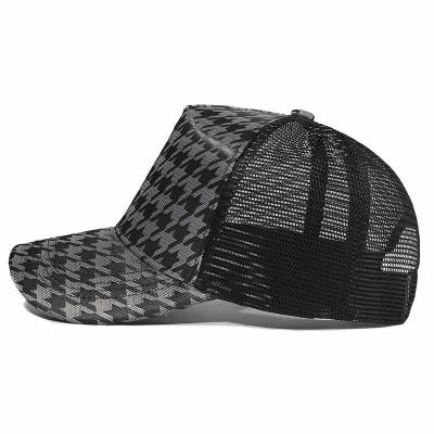 China Wholesale High Quality 2021 New COMMON Houndstooth Mesh Baseball Cap Men Women Summer Shade Hat Hip Hop Snapback Hat MeshTrucker Hat for sale