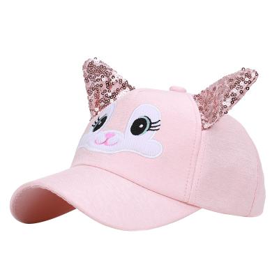 China 2021 New COMMON Bunny Rabbit Ears Embroidery Cute Children's Baseball Cap Snapback Sequin Lovely Boy Girl Kids Adjustable Sequin for sale