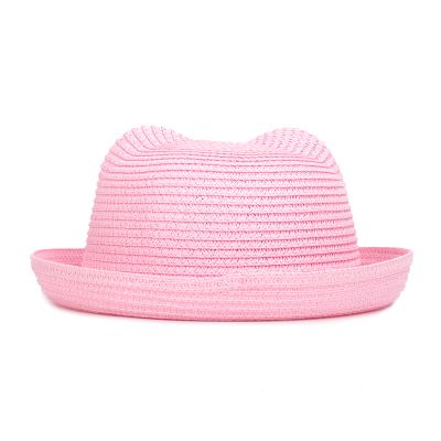 China Checked Baby Straw Hat Summer Cap Panama Children Girl Boy Summer Sun Hat Spring 2021 New Cute Kids Shading Hats Ear Beach Cap for sale