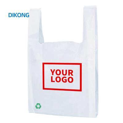 China Logistics Packaging Matte Or Frosted Biodegradable Custom Clear Compostable Cornstarch Plastic Bag T-Shirt Bag With Own Logo for sale