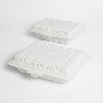 China Clamshell Cornstarch Food Packaging Biodegradable Folding Disposable Biodegradable Lunch Box Take Out 450ML for sale