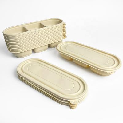 China 3 Compartments Cornstarch Meal Division Eco Friendly Lunch Corn Bento Folding Biodegradable Starch Togo Box for sale