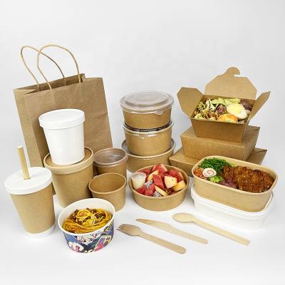 China Biodegradable Take Out Rectangular Salad Ramen Soup Container Packing Boxes Wrapping Paper Take Out Bento Bowl Lunch Fast Food Box Packaging for sale