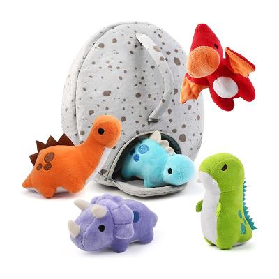 China Toy Dragon Egg Carried Five Little Stuffed Plush Baby Dinosaur Triceratops /Stegosaurs/Brachiosaur/Tyrannosaur Rex/Pterodacty for sale