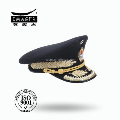 China Black Polyester / Cotton Wool Custom Raised Peaked Embroidery Middle East Military Hat for sale