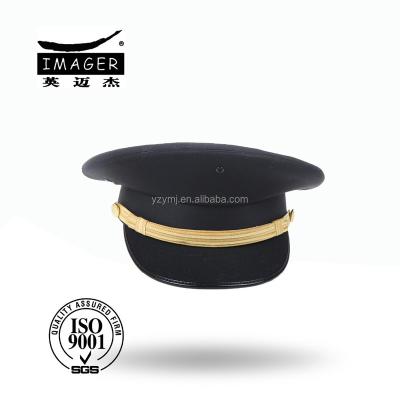 China Plain Polyester / Cotton Black Color Military Hat With Gold Chinstrap for sale