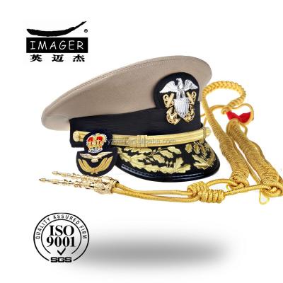 China Anti-Static Fitted Military Band Officer Cap With Metal Cap Wind Belt for sale