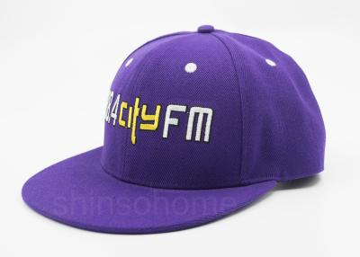 China Customized Purple Acrylic Snapback Baseball Caps With Flat Embroidery Logo for sale