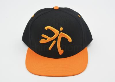 China Classic Black Orange Snapback Baseball Caps 3D Embroidered , 6 Panel Hat for sale