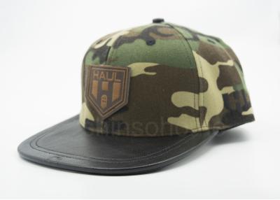 China Custom Camo Snapback Army Baseball Caps Embroidered With Leather Patch Logo for sale