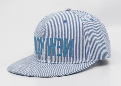 China Official Blue Snapback Washed Baseball Caps Flat Brim With Customized Label for sale