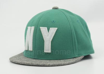 China Green Kids Cotton Snapback Baseball Short Bill Caps With Flat Short Brim , NY Logo for sale