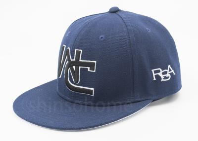 China 6 Panels Baseball Hats / Snapback Caps Dark Blue With 3D Puff Embroidery Logo for sale