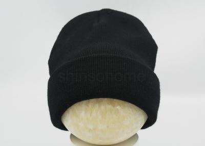 China Black Winter Knitted Beanie Hats Double Layer Foldable For Boy / Girls for sale