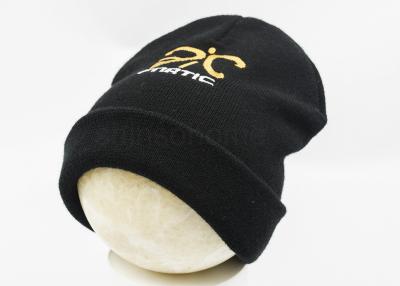 China Black 100% Cotton Knit Winter Hats Beanie Elasticity With Embroidered Logo for sale