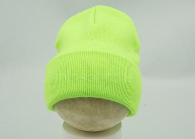 China Acrylic Winter Fluorescence Green Beanie Hats Knitted Super Elastic for sale