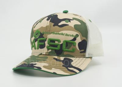 China Personalized Green Mesh Snapback Trucker Camouflage Hats , Camo Ball Caps for sale