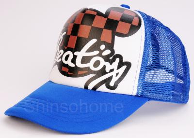 China Blue Cotton Mesh College Trucker Hats / Baseball Caps 5 Panel For Sports for sale