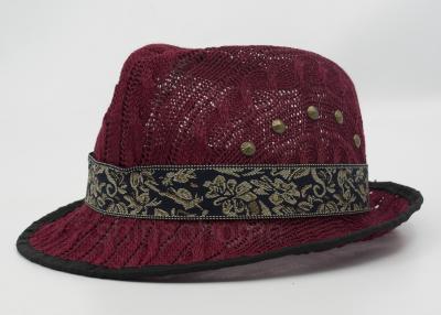 China Dark Red Mesh Fisherman Bucket Hat With Silk Ribbon For Summer for sale