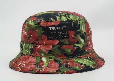 China Flower Printed Fishing Bucket Hat Cotton With Woven Patch Washing Label for sale