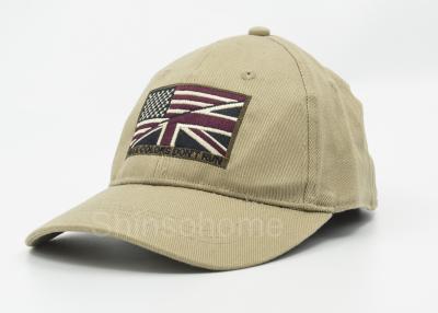 China Adults / Youth Fitted Baseball Caps 100% Cotton Khaki 6 Panel 58 CM for sale