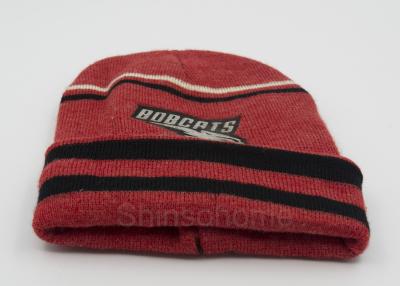 China Custom Red Black Cotton Beanie Hats Knitting , Winter Caps For Men / Women for sale