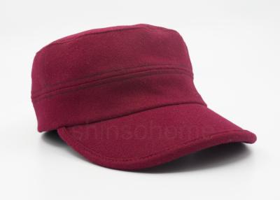 China Dark Red Brush Cotton Military Cap Flexible Stretch Back Closure Fashionable for sale